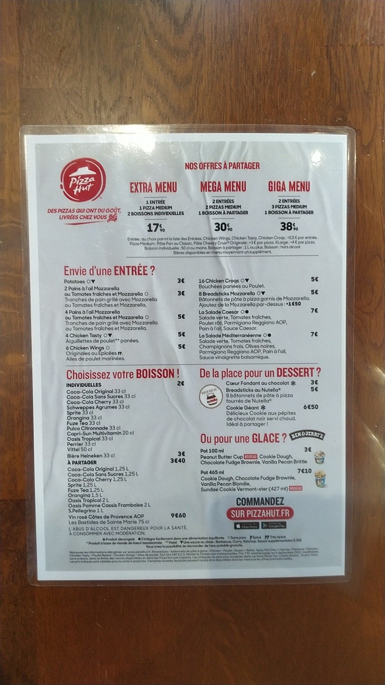 Pizza Hut menu 1