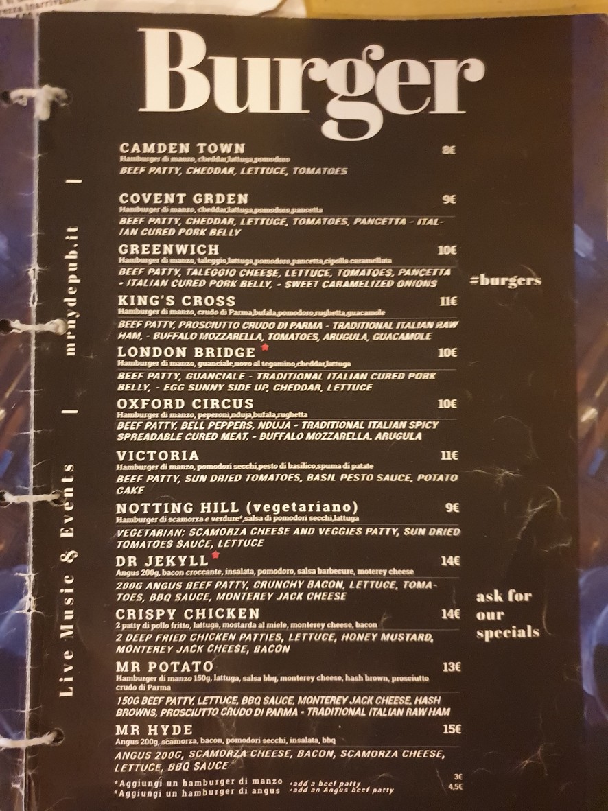 Mister Hyde Pub menu 1