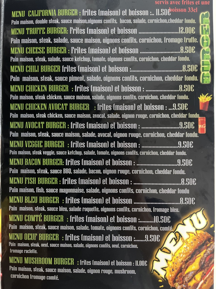Burger California doré menu 2