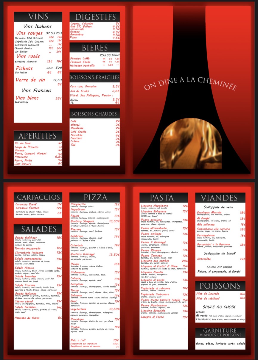 On Dîne à la Cheminée menu 1