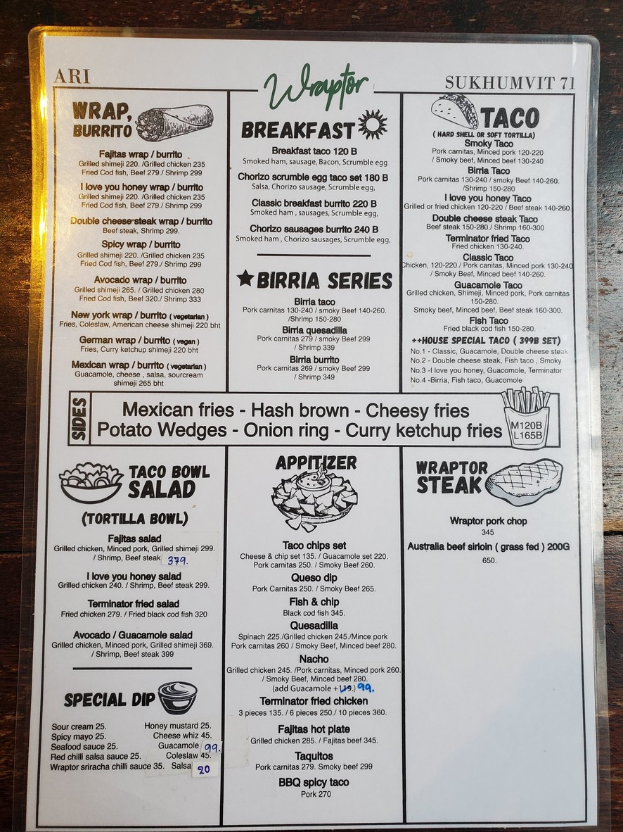 Wraptor cafe ( Wraptor 2 ) menu 1
