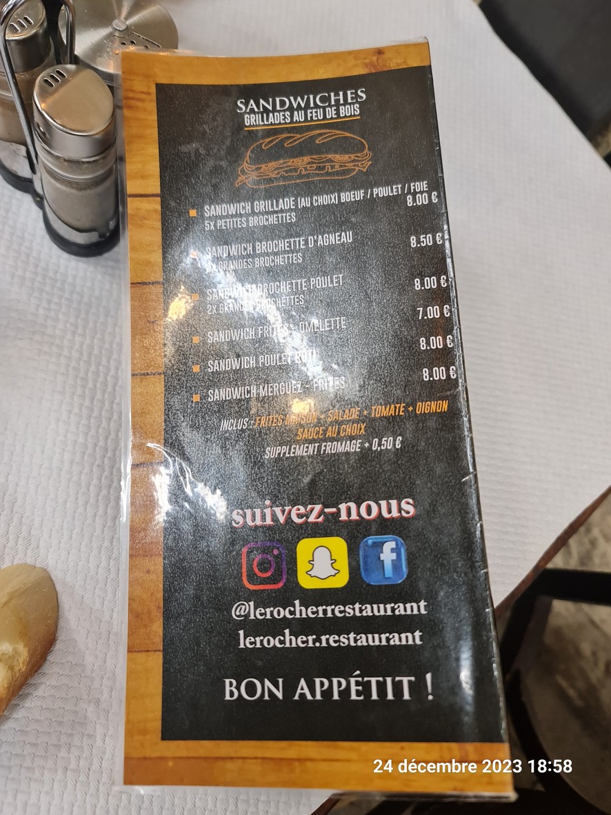 Le Rocher menu 3