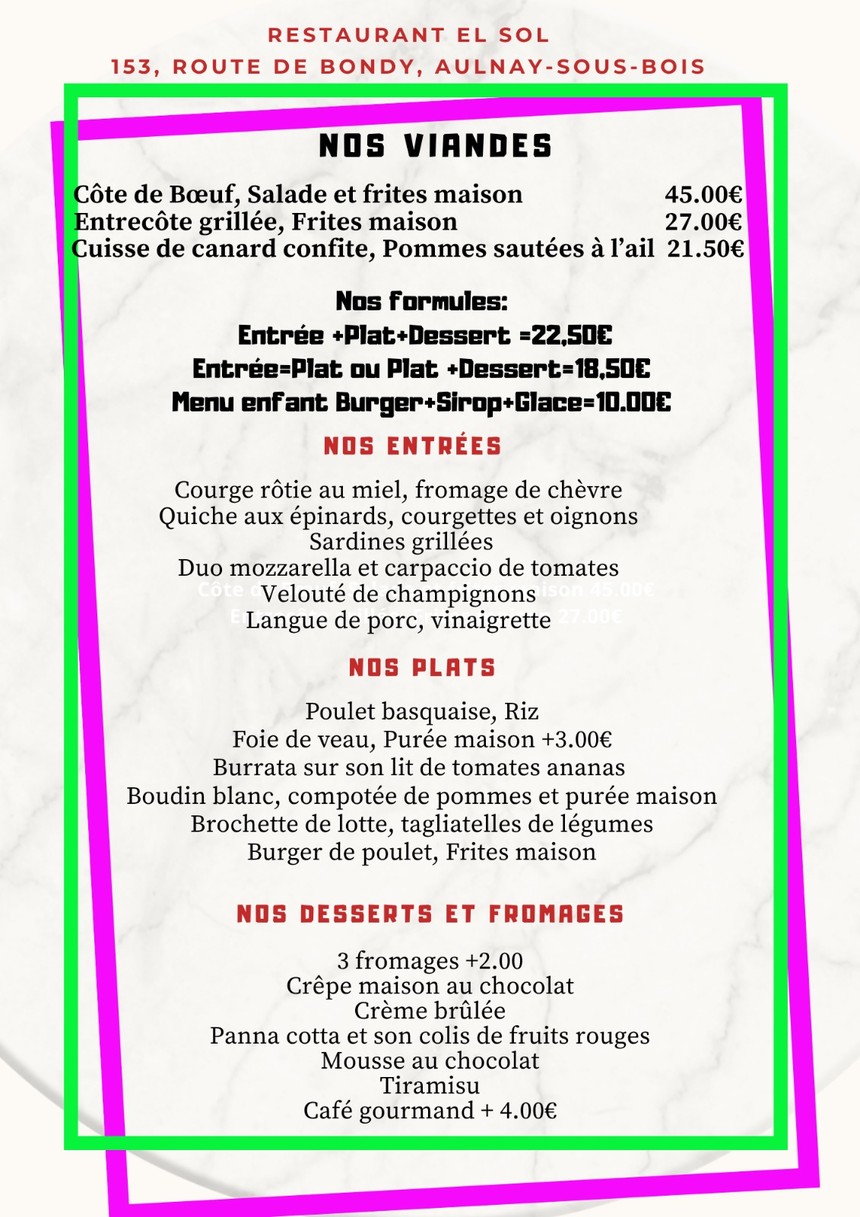 El Sol Aulnay Sous Bois menu 1