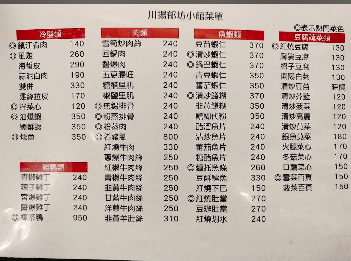 Chuan Yang Yu Fang Xiao Guan menu 1