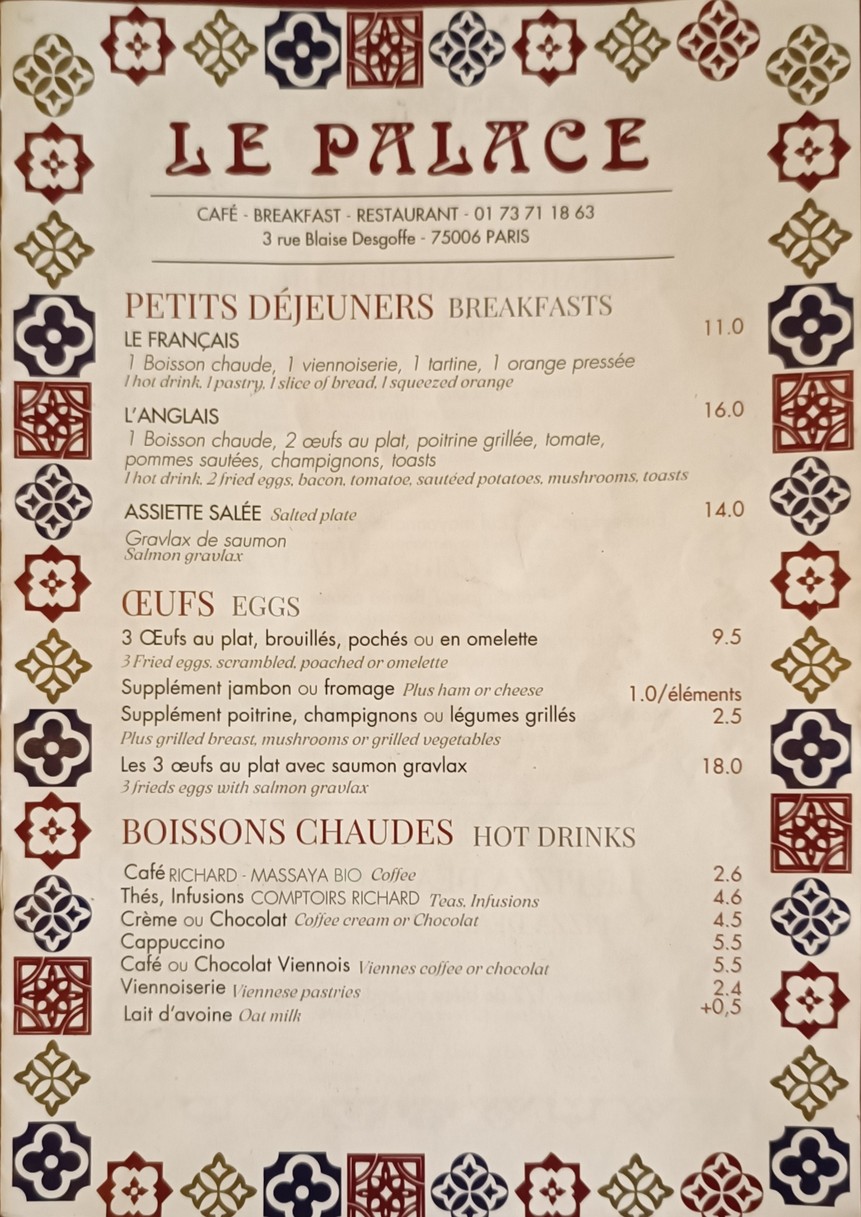 Bistro Le Palace menu 1