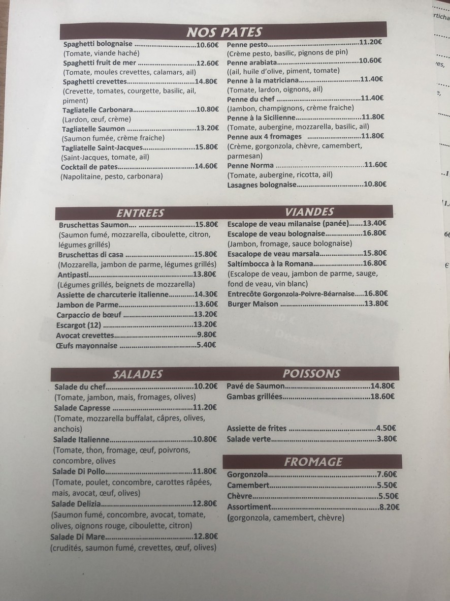 La Tour de Flandre menu 1