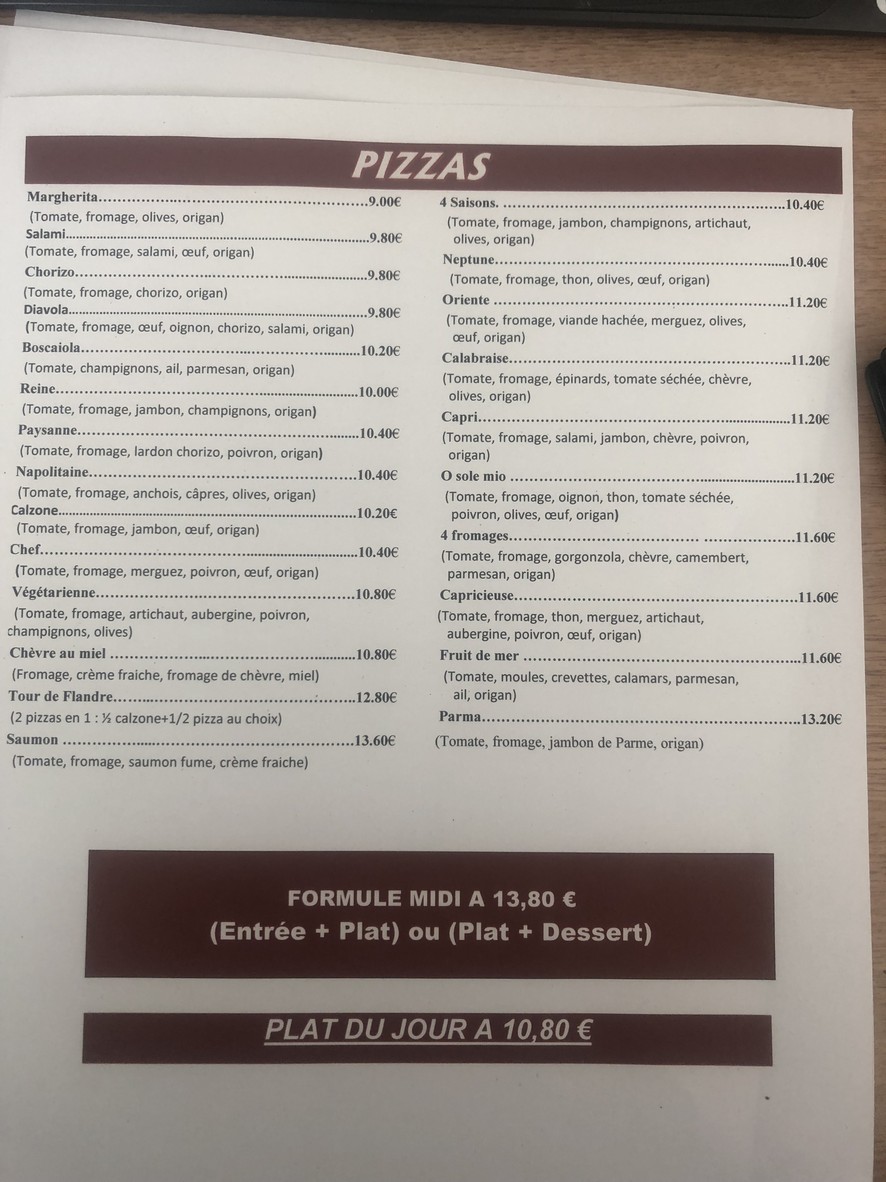 La Tour de Flandre menu 2