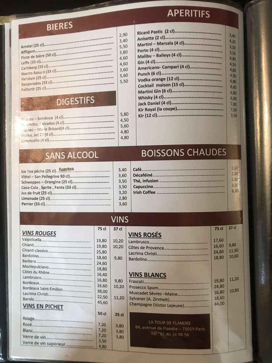 La Tour de Flandre menu 4
