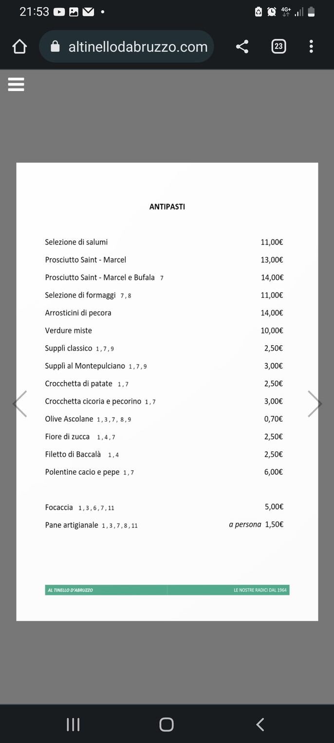 Ristorante Al Tinello D'Abruzzo dal 1964 menu 1