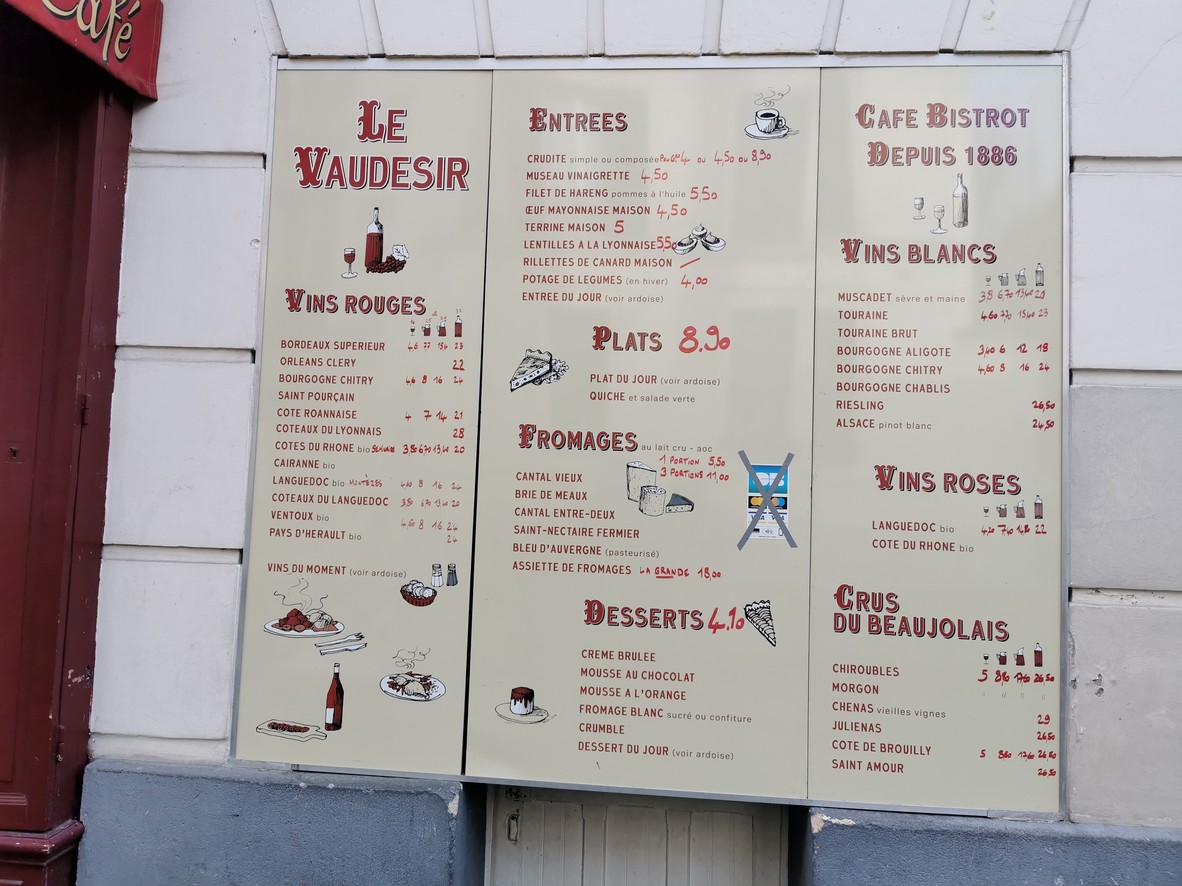 Le Vaudésir menu 1