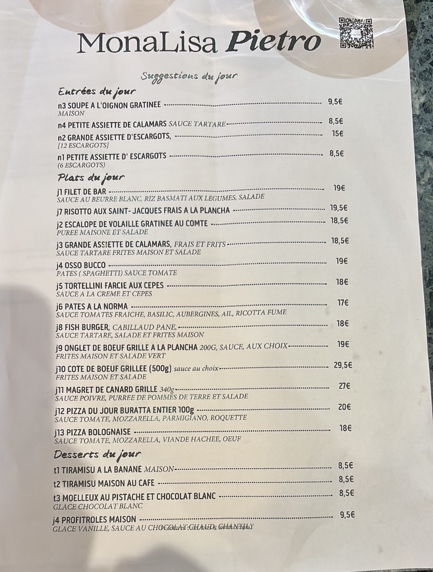 Restaurante Pietro Montparnasse menu 1