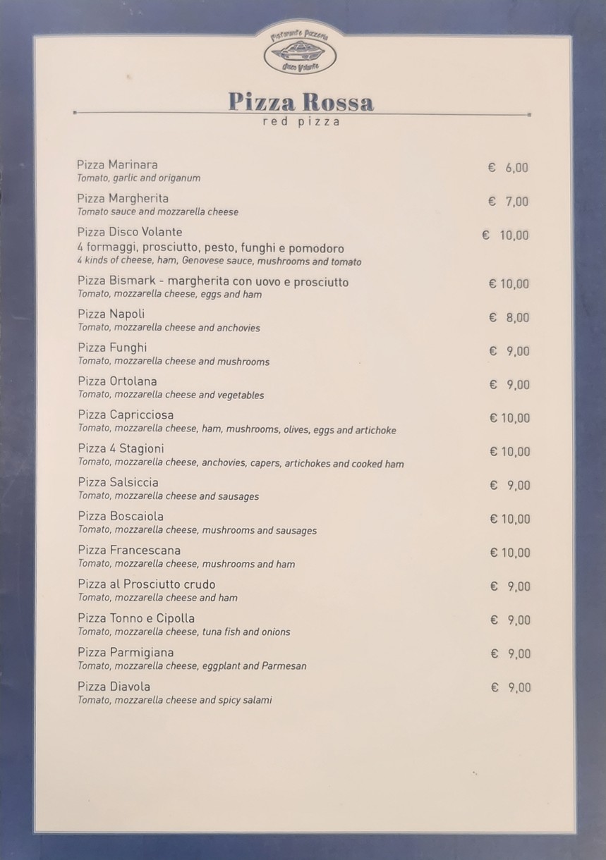 Disco Volante menu 5