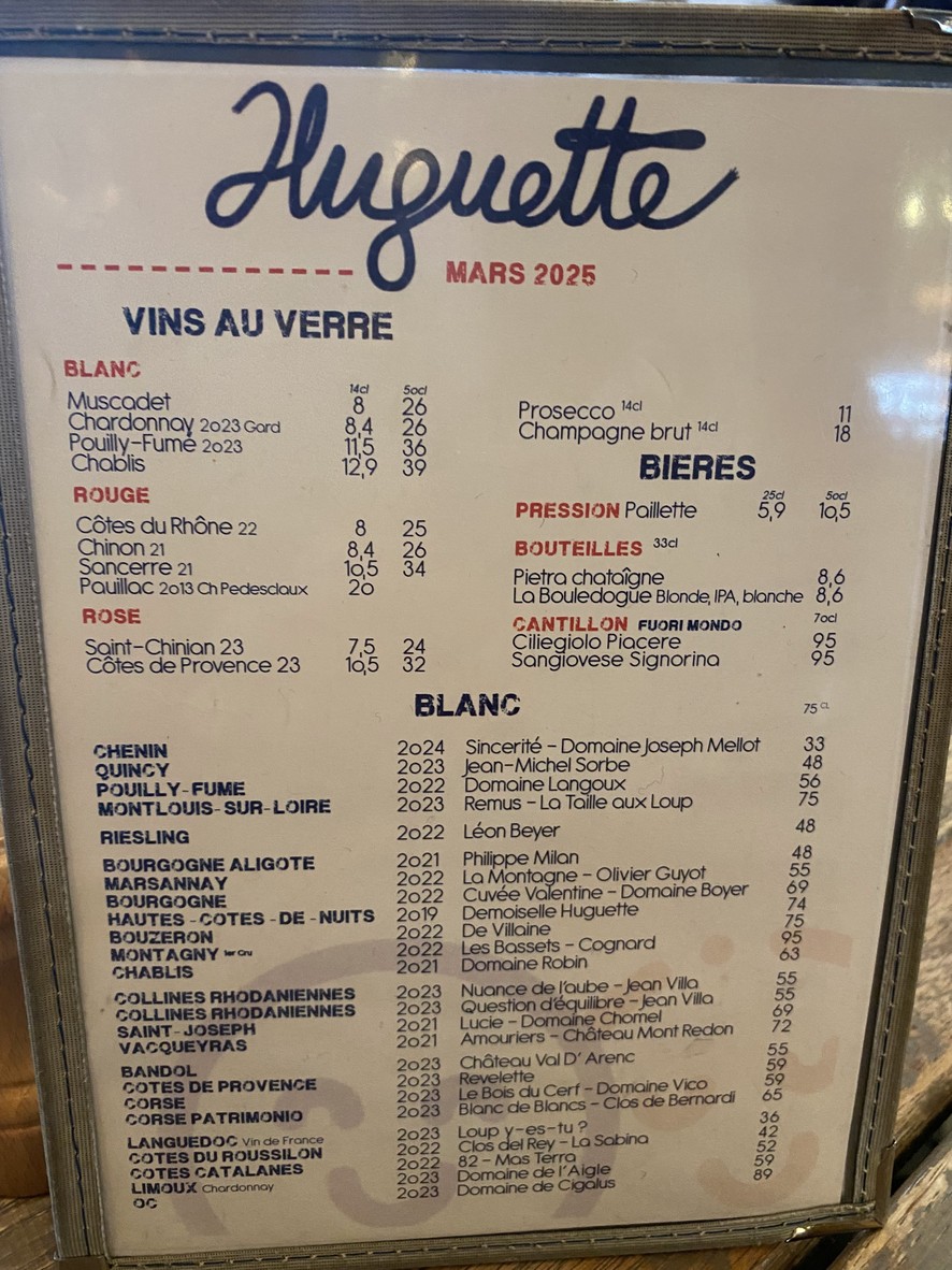 Huguette, Bistro de la mer menu 1
