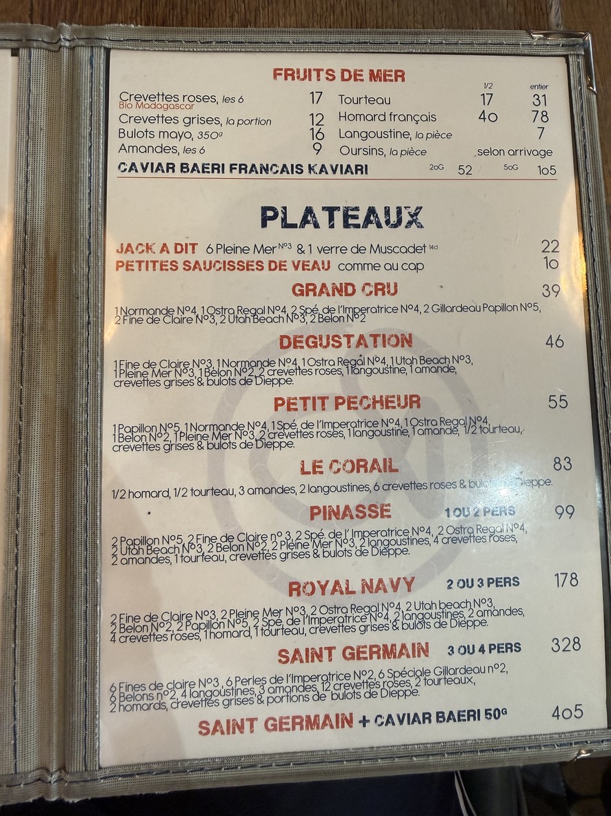 Huguette, Bistro de la mer menu 3