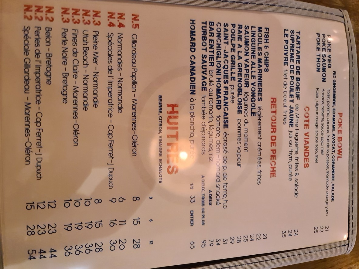 Huguette, Bistro de la mer menu 4
