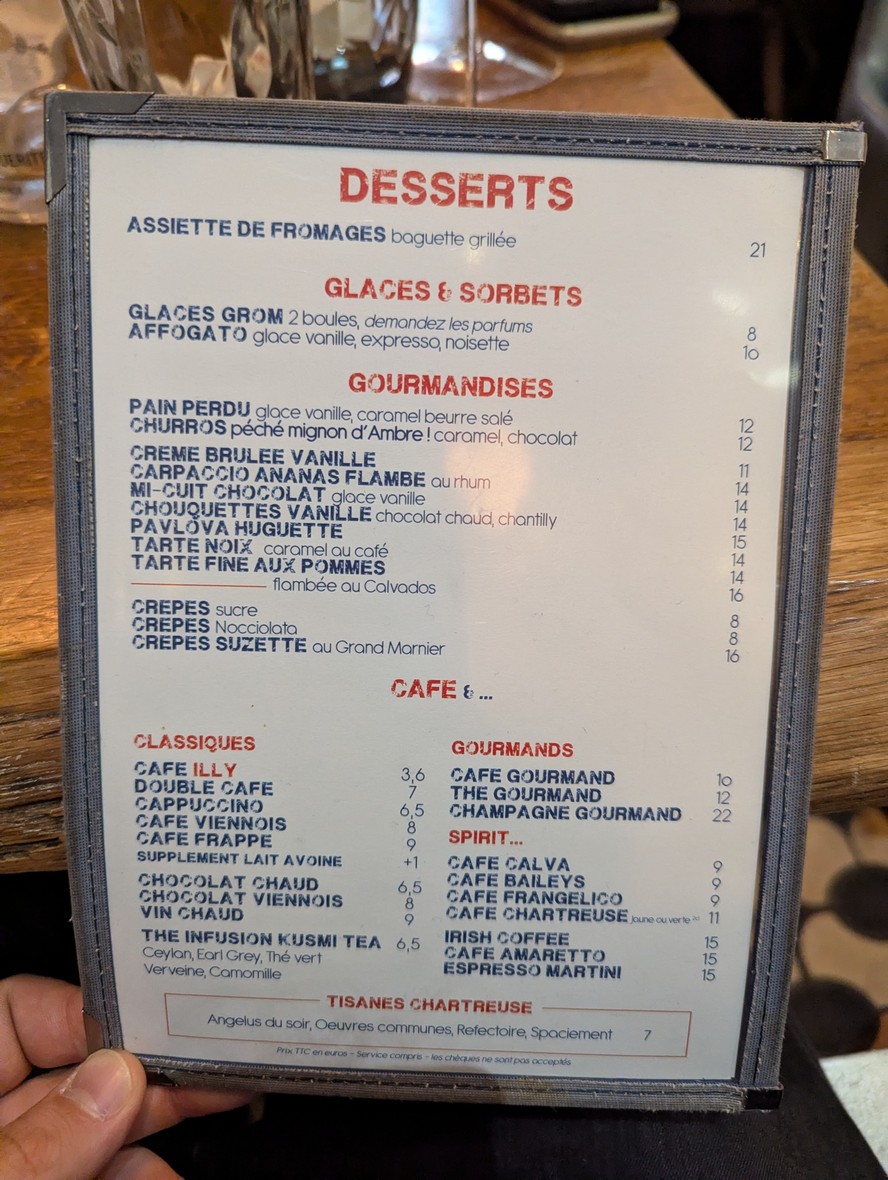 Huguette, Bistro de la mer menu 5