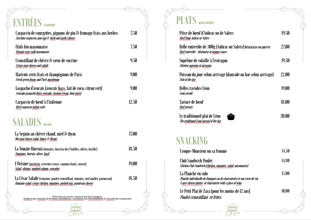 Café Léon menu 1