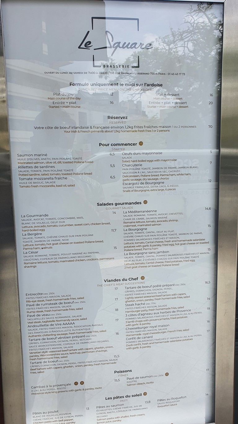 Brasserie le Square menu 1