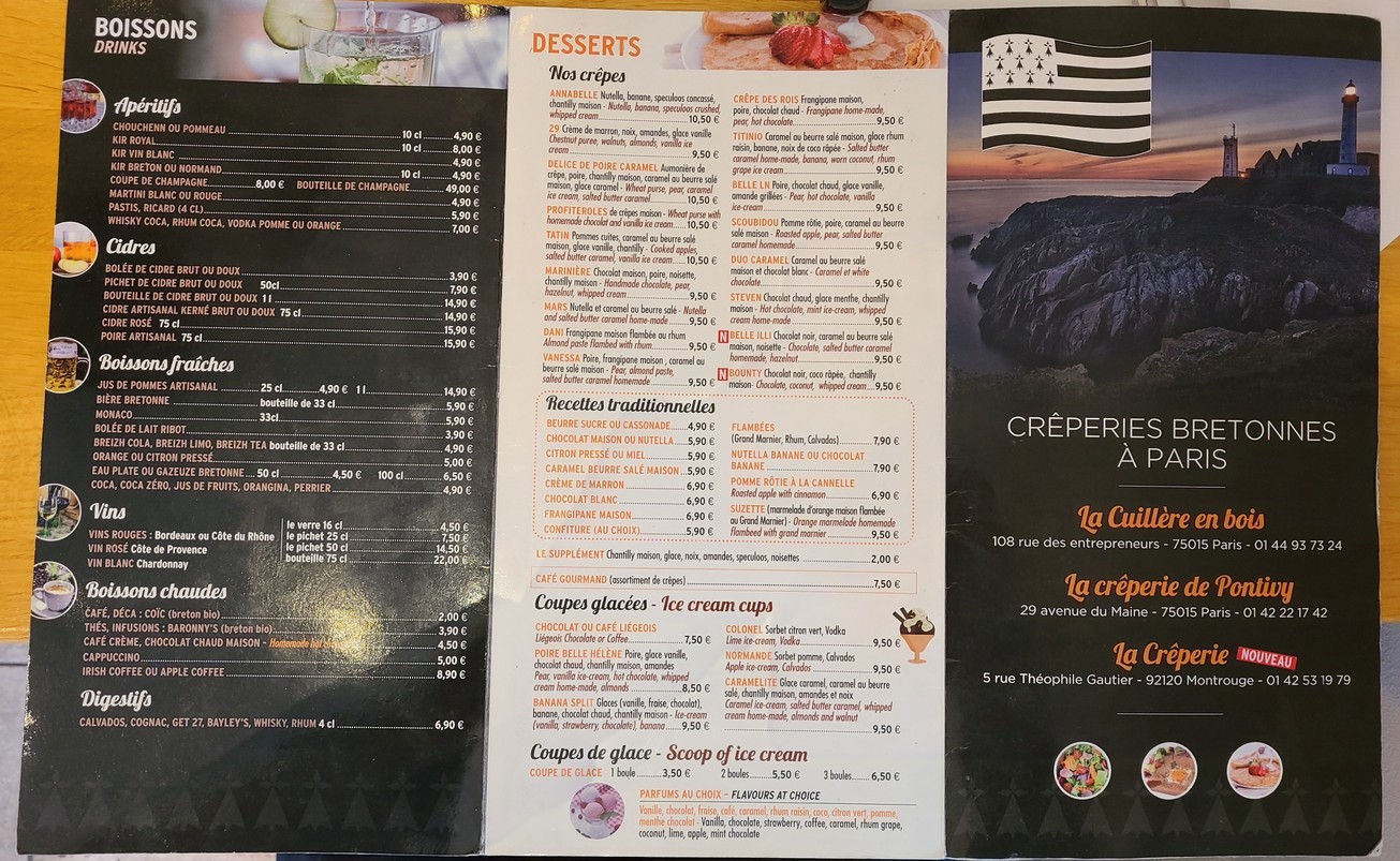 La Crêperie menu 1