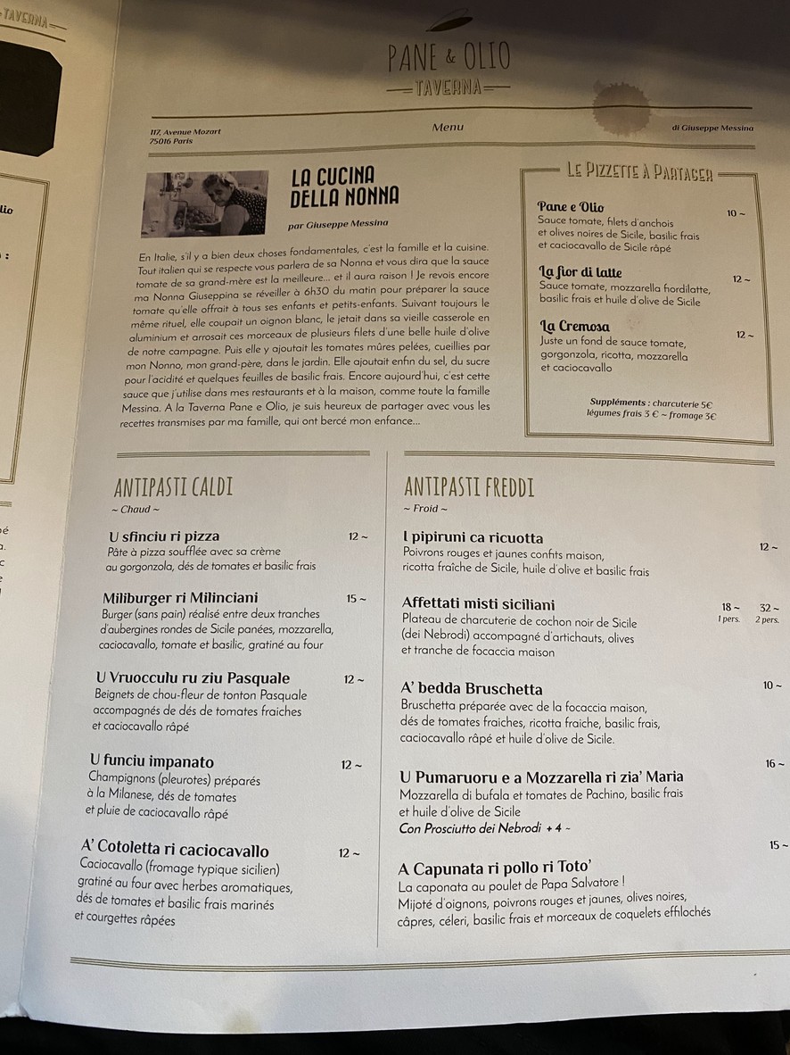 Pane e Olio Taverna menu 2