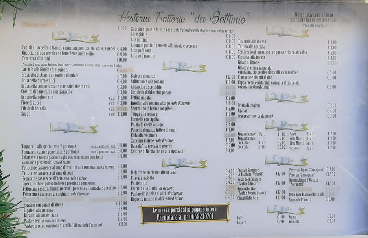 Hosteria da Settimio menu 1