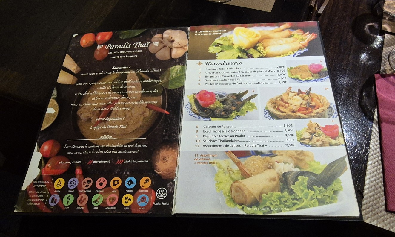 Paradis Thaï menu 1