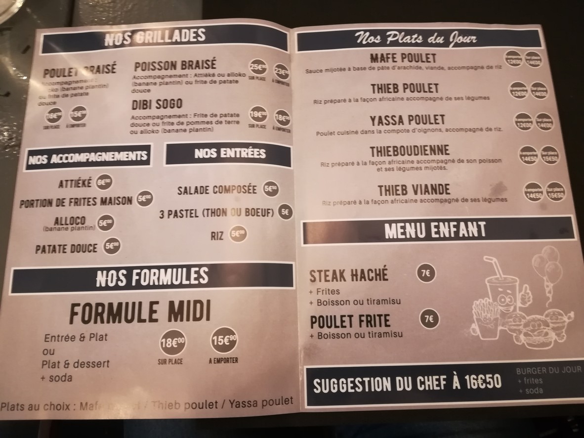 SANKOU Afro : restaurant africain - Thiebou - Yassa menu 1