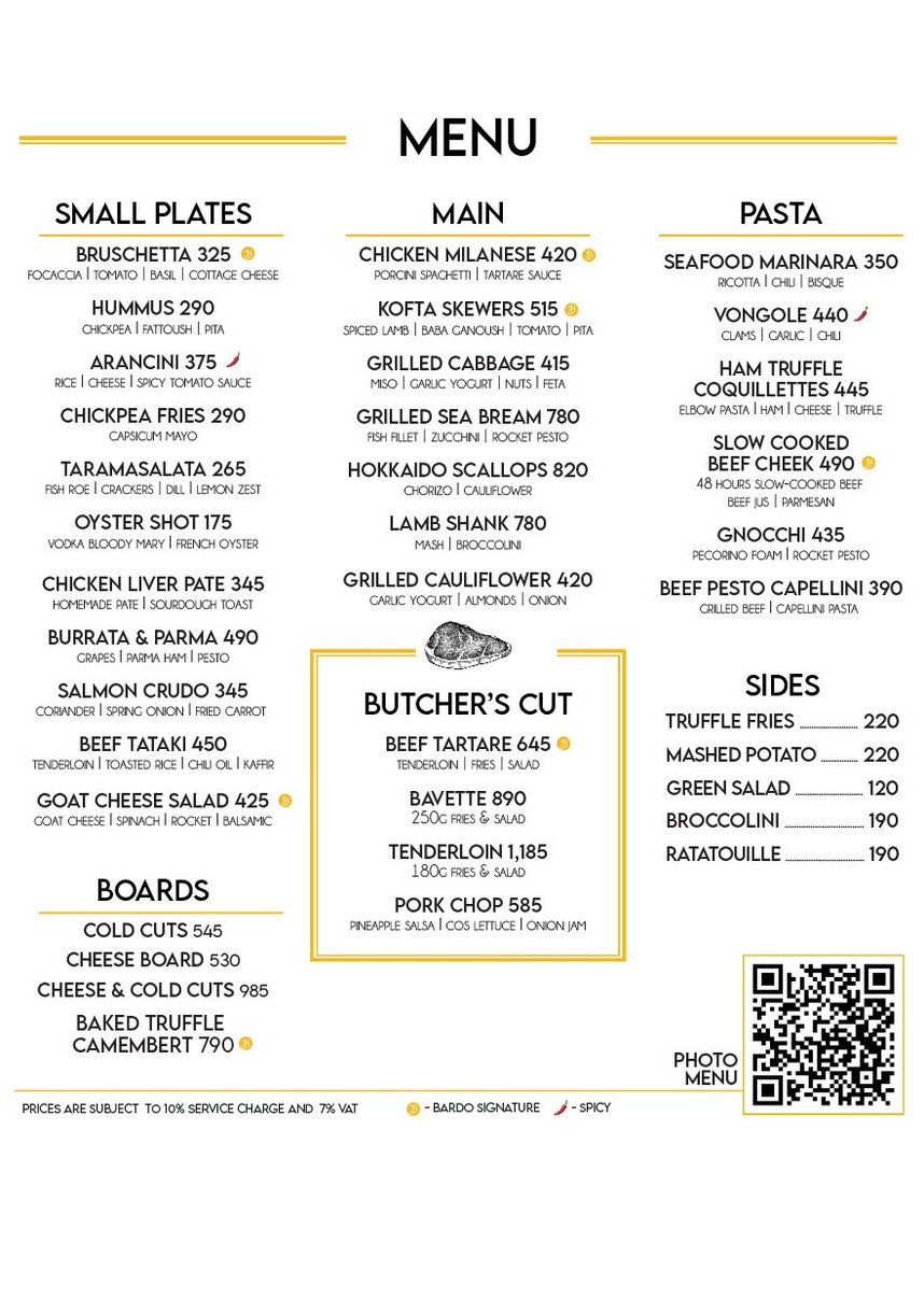 Bardo Social Bistro and Bar menu 1