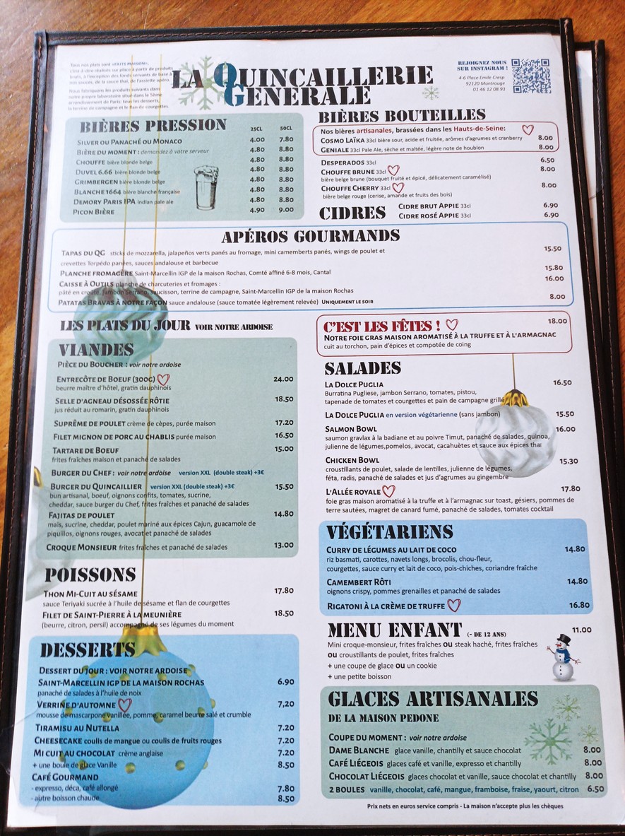 La Quincaillerie Générale menu 1