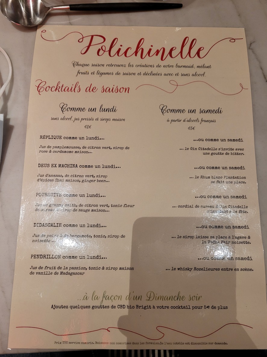 Polichinelle menu 3