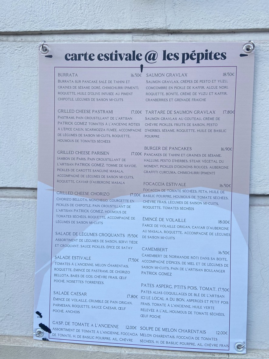 Les Pépites, maison d'artisans - Restaurant Paris 15 menu 1