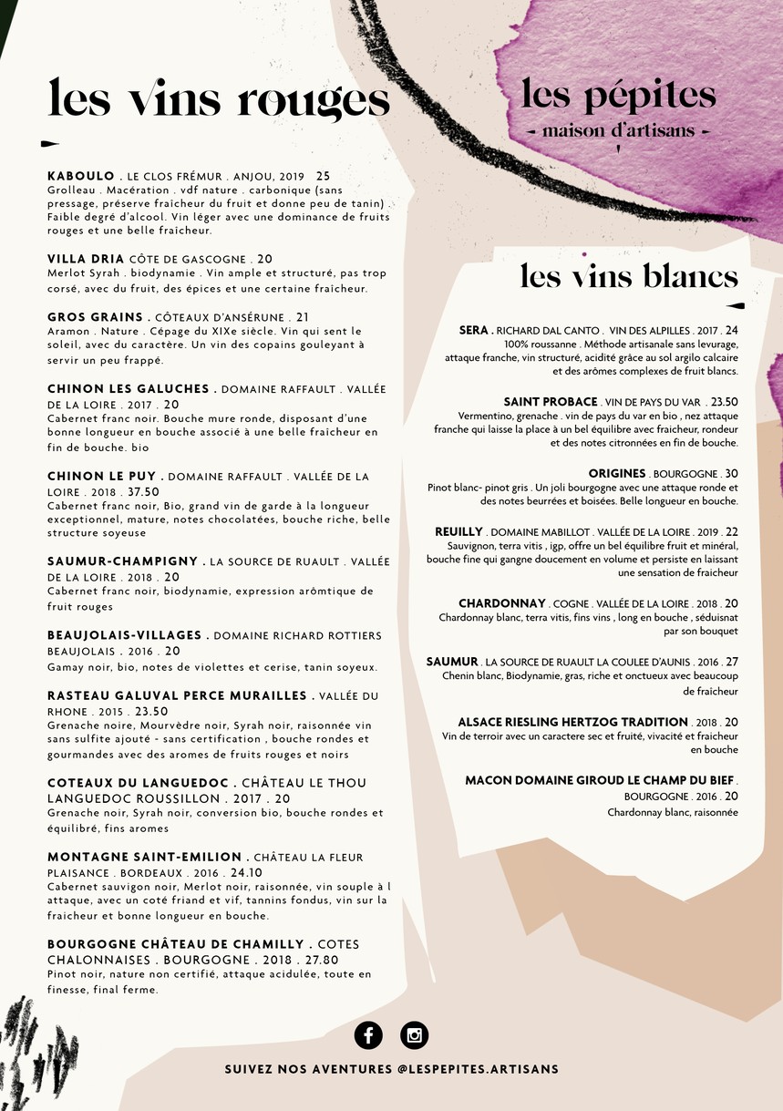 Les Pépites, maison d'artisans - Restaurant Paris 15 menu 2
