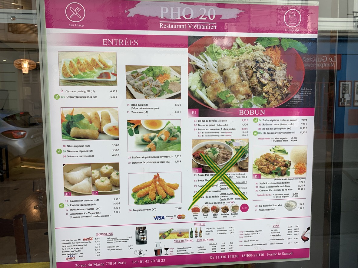 Restaurante PHO 20 menu 1