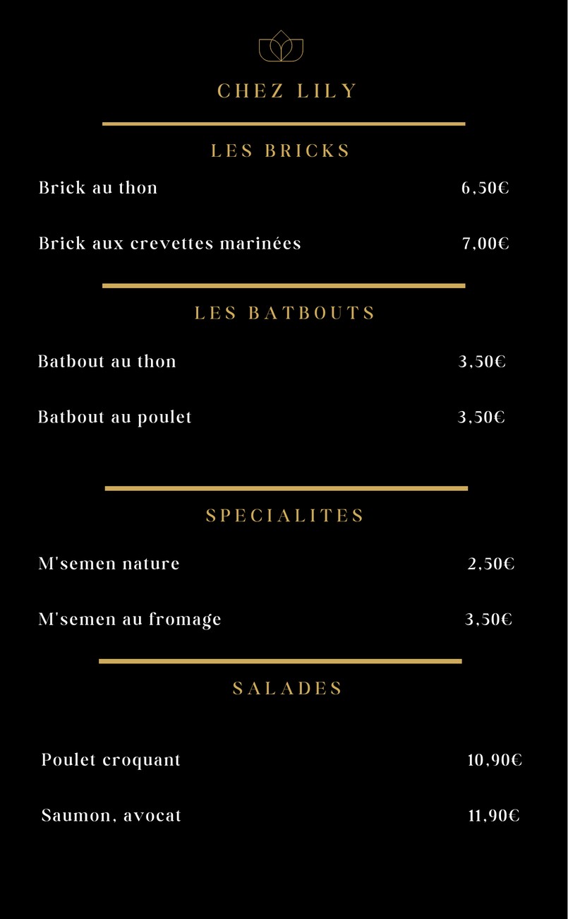 Chez Lily menu 1