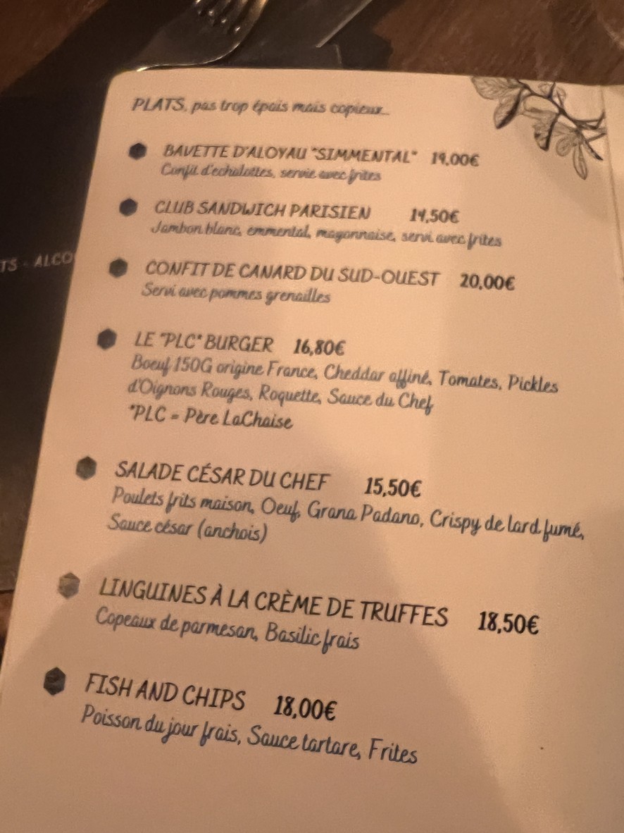 Les Mauvaises Habitudes menu 2