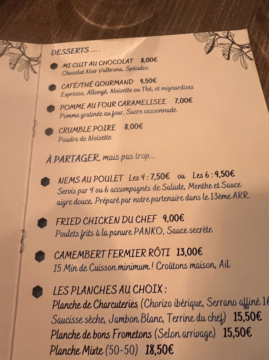 Les Mauvaises Habitudes menu 3
