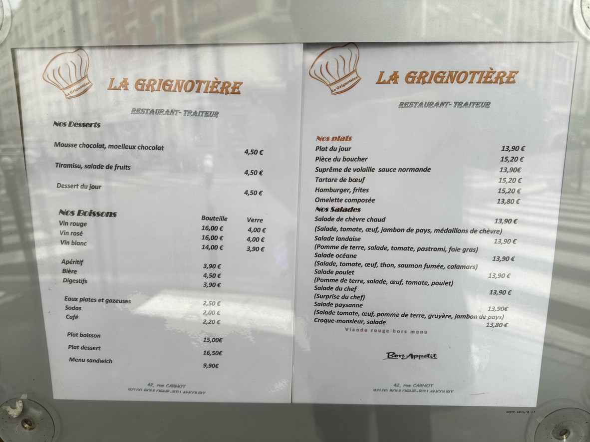 La Grignotière menu 1