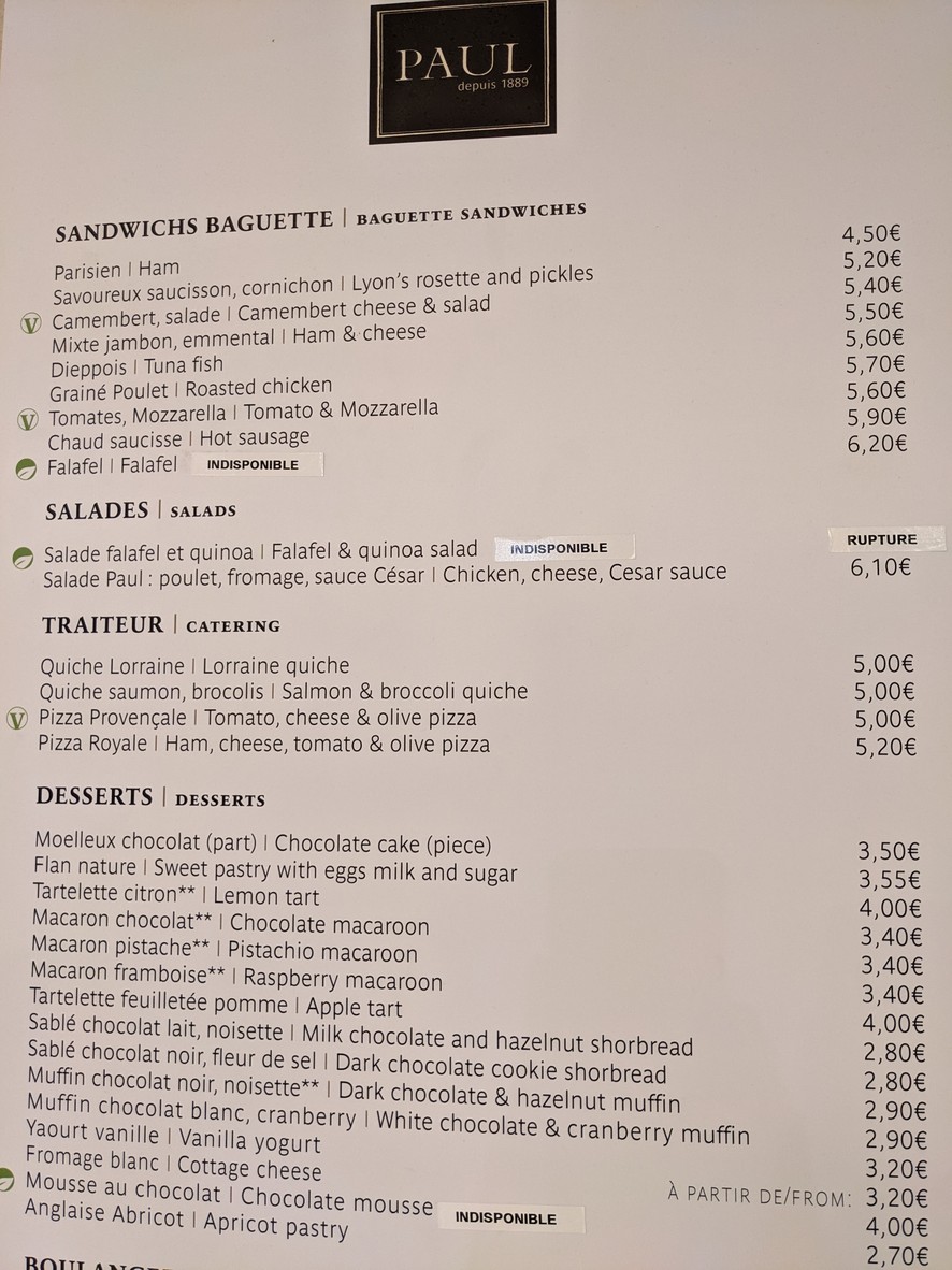 Paul menu 1