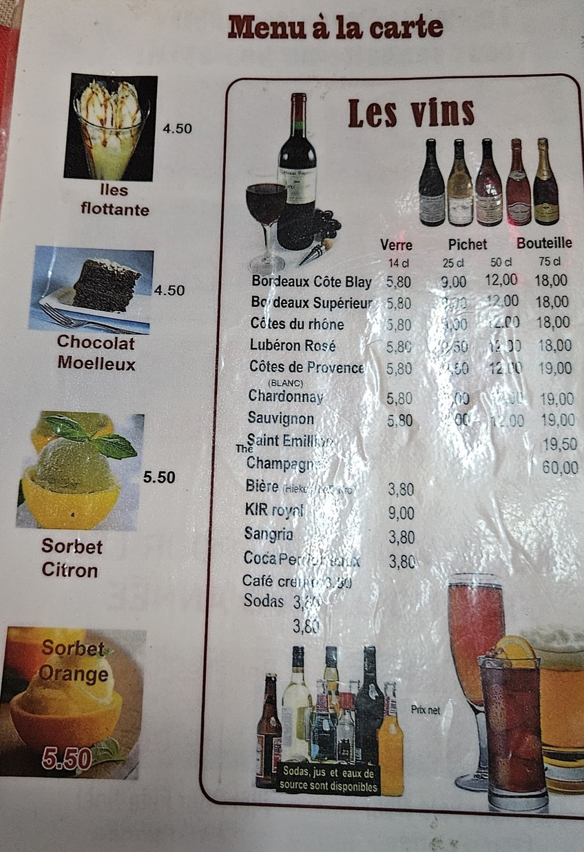 La Petite Rose des Sables menu 2