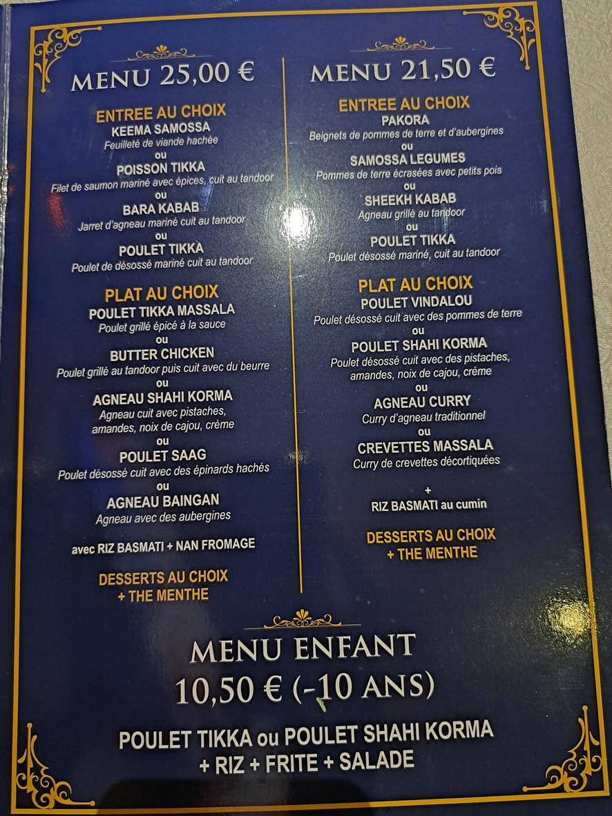 Rajpoot Restaurant indien et pakistanais menu 1