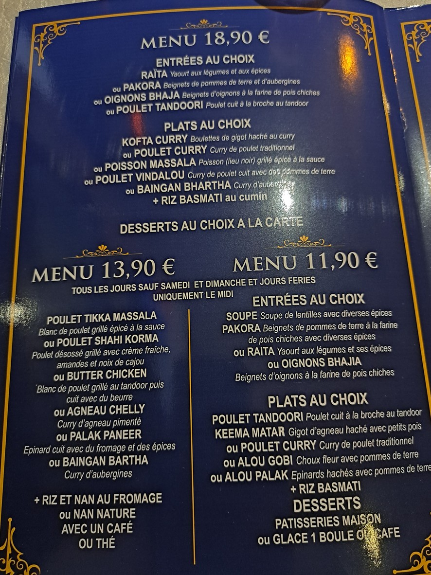 Rajpoot Restaurant indien et pakistanais menu 2