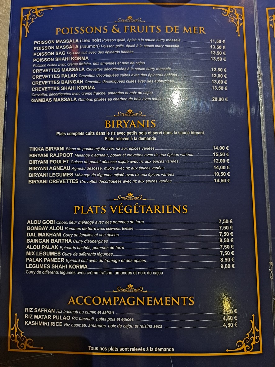 Rajpoot Restaurant indien et pakistanais menu 5