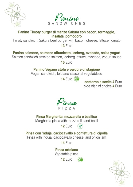 Timoty Drinks & Kitchen menu 2