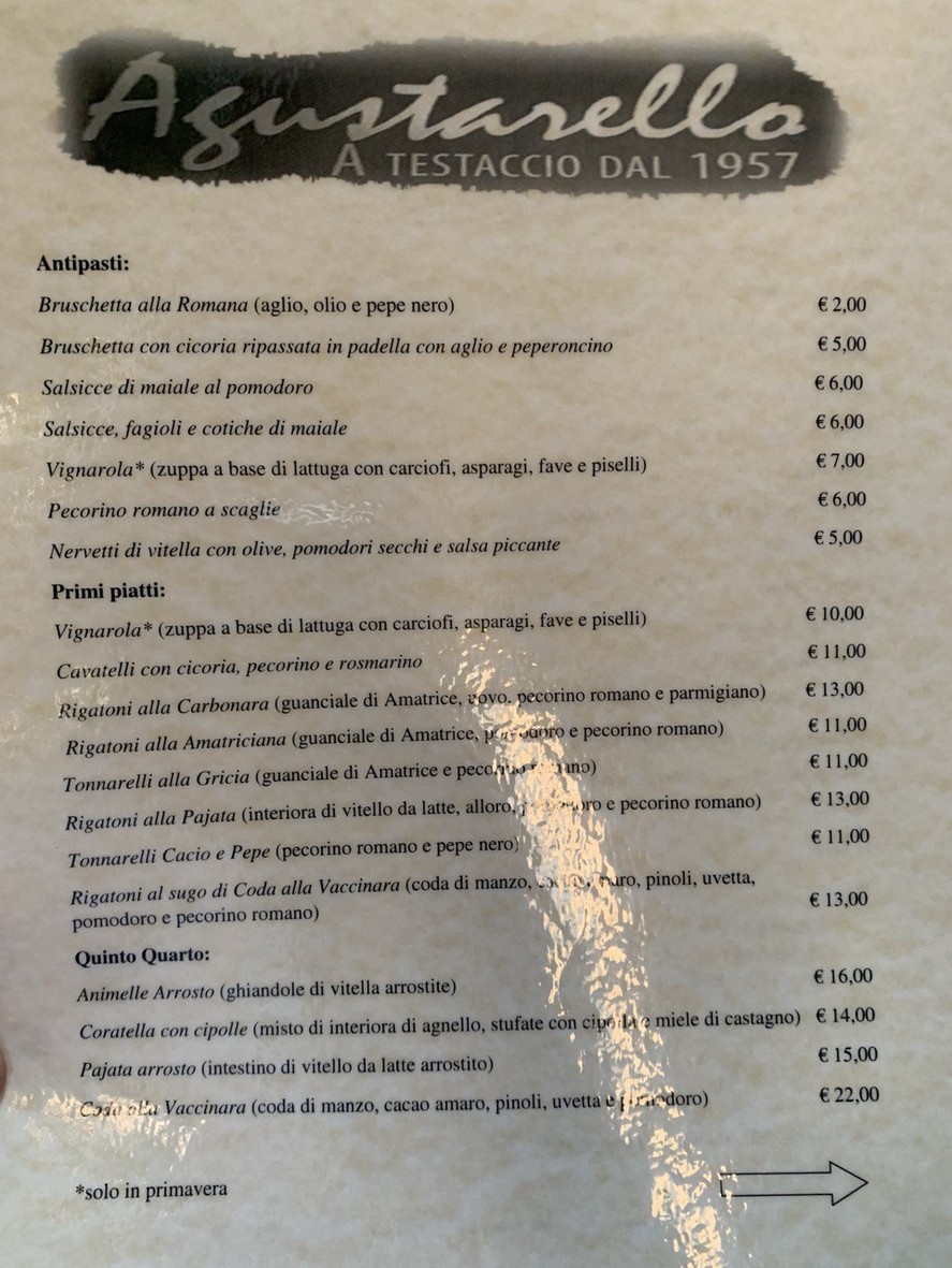 Agustarello A Testaccio menu 1