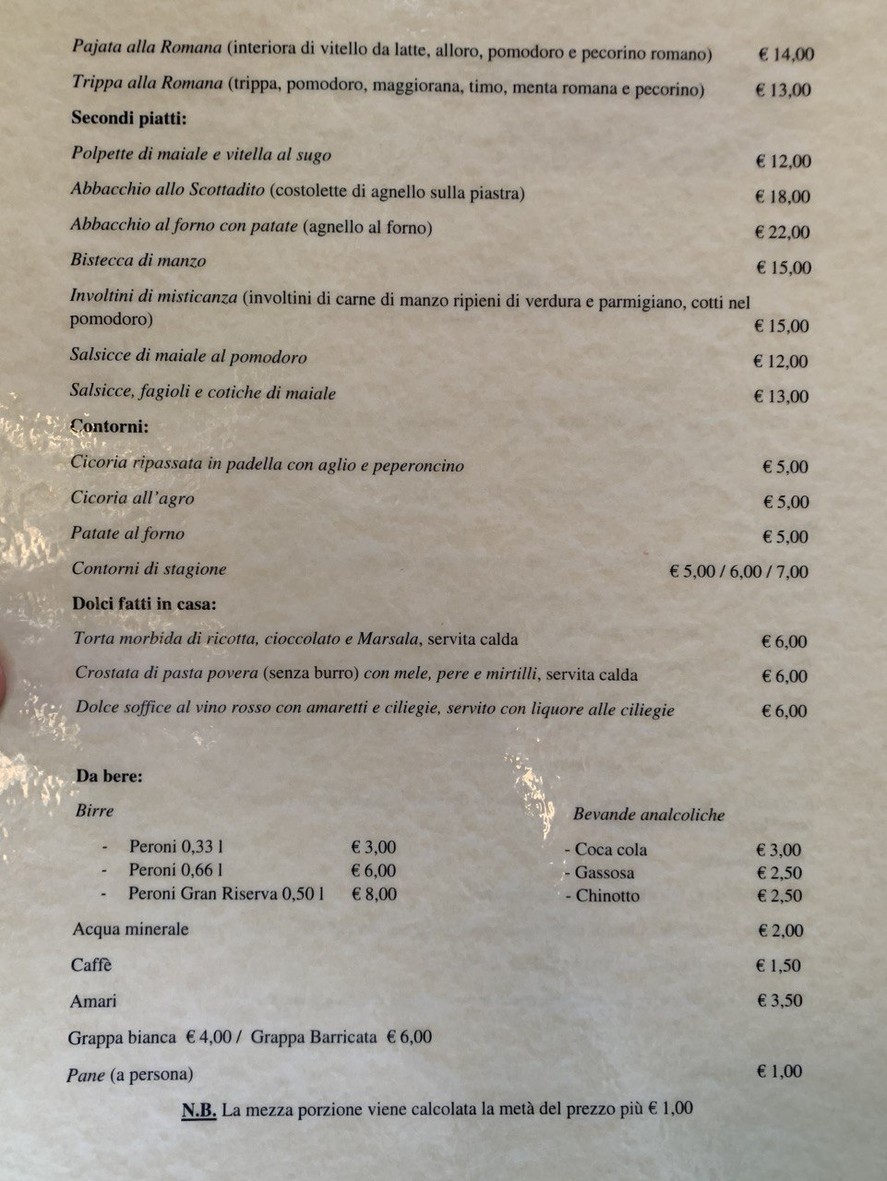 Agustarello A Testaccio menu 2