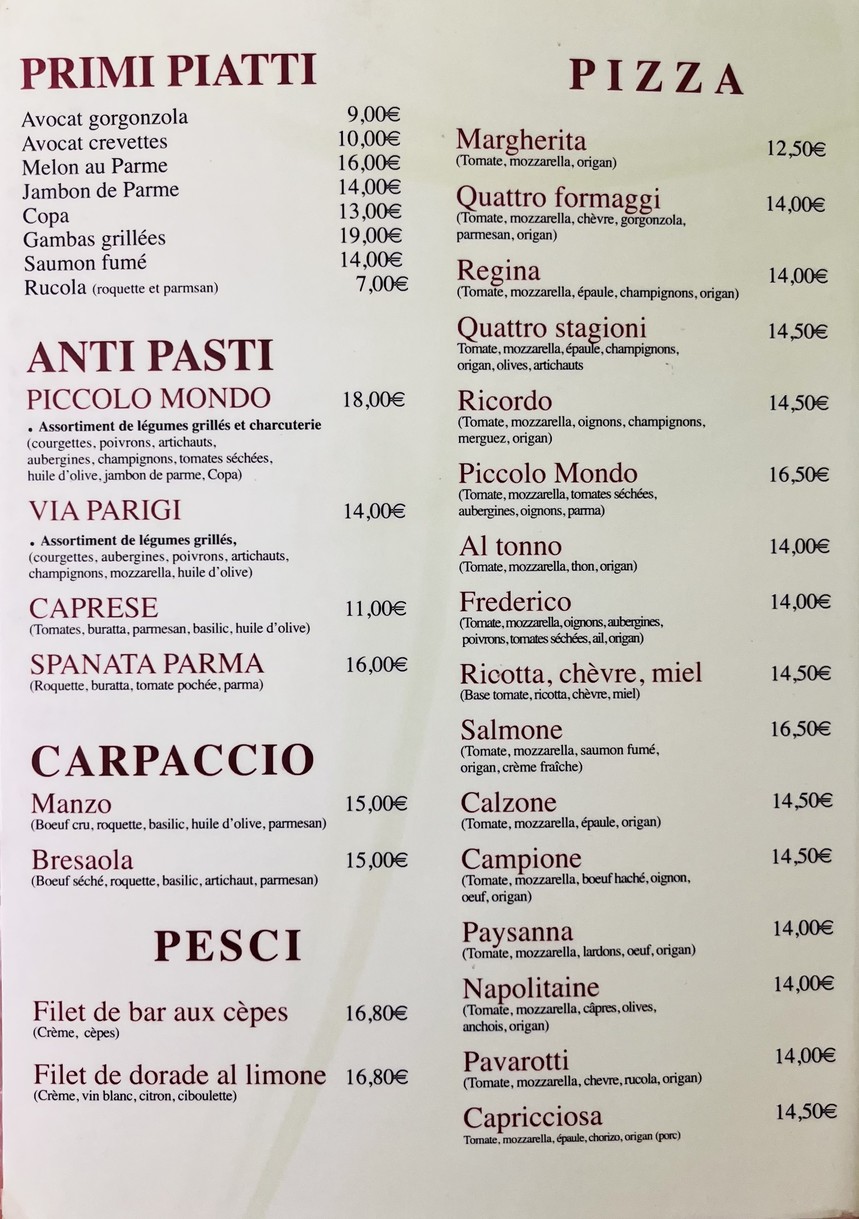 Piccolo Dino menu 1