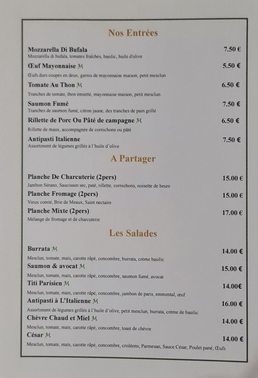 Brasserie Des Laitières menu 1
