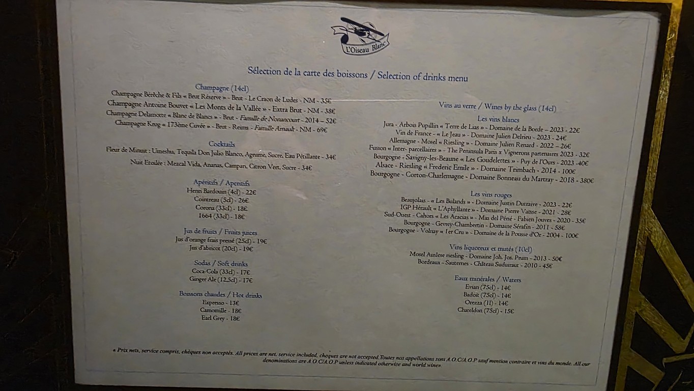 L'Oiseau Blanc menu 2
