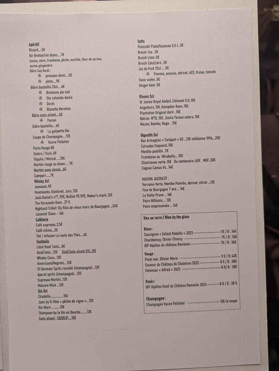 La Pie Noir menu 2