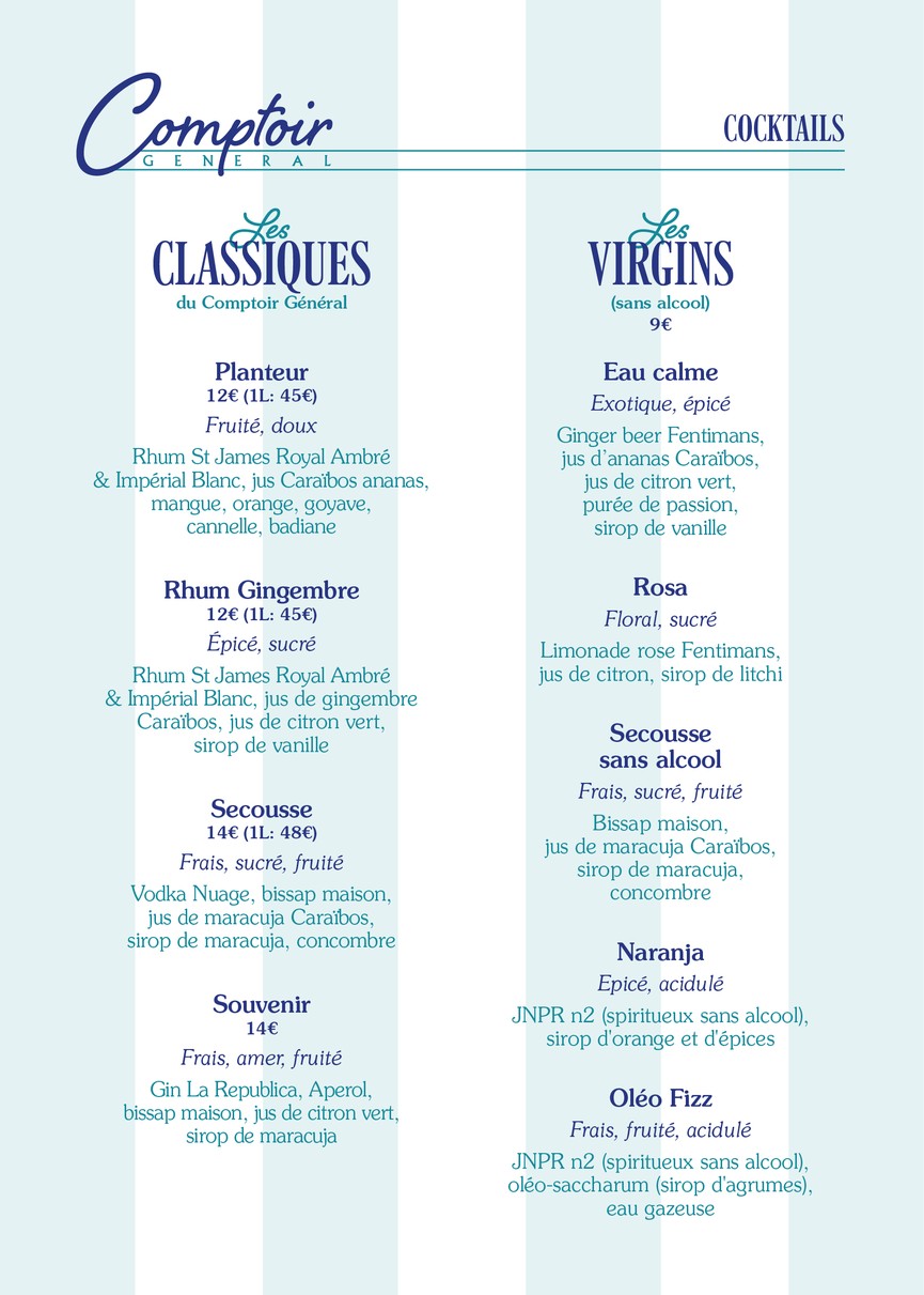Le Comptoir Général menu 2